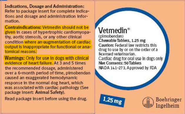 Vetmedin Container Warnings